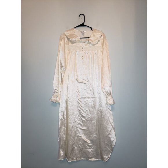Fundamentals Other - Fundamentals Women M Midi Nightgown Satin Cream Floral Grannycore Ruffle Collar